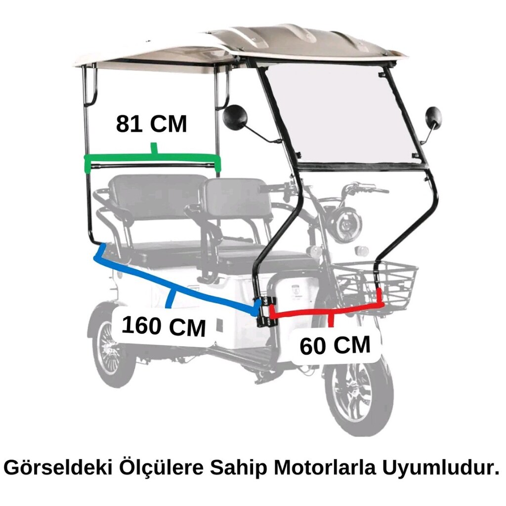 Elektrikli 3 Teker Mopedlere Uygun Alternatif Tente Yağmurluk Güneşlik - 9