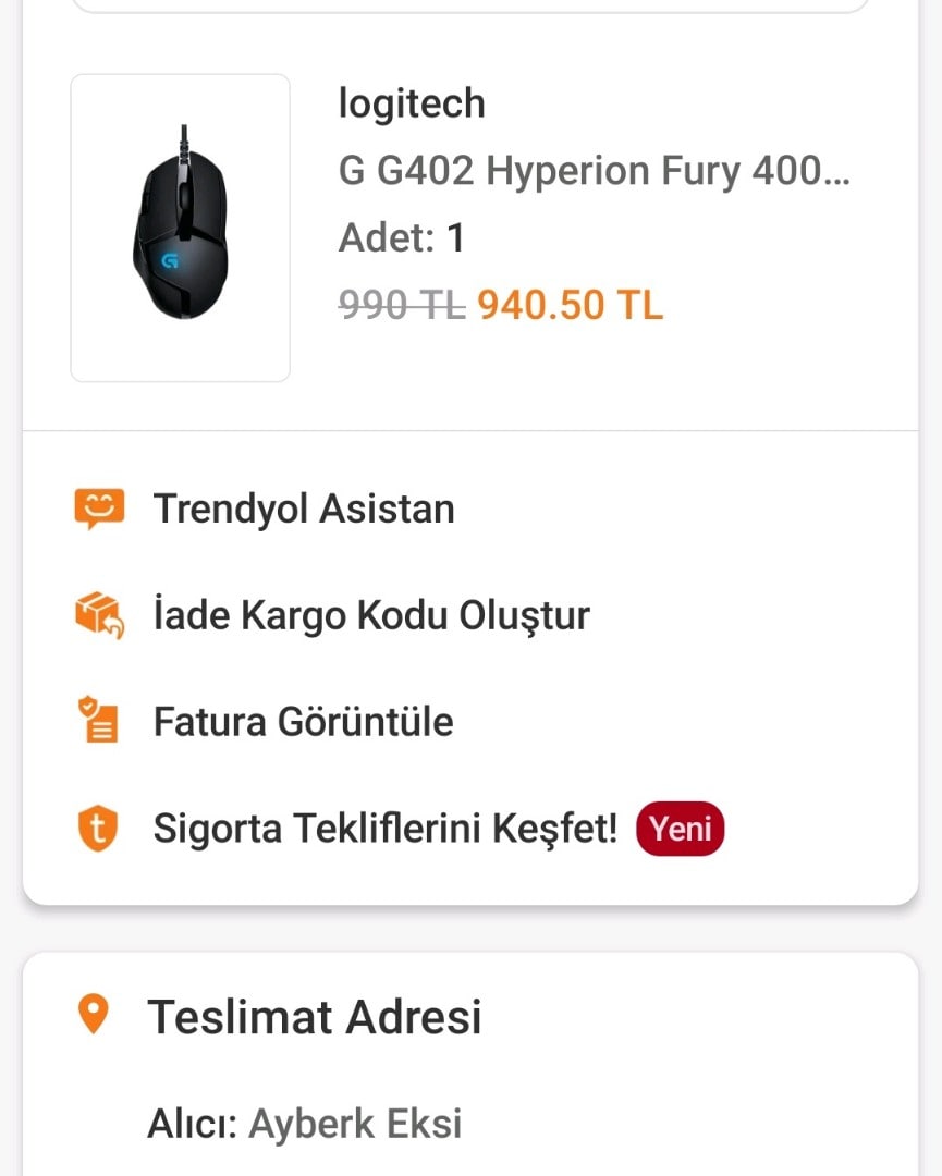 LOGİTECH G402 Hyperion Fury 4000 DPİ Ultra Hızlı IPS Oyuncu Mouse - 4