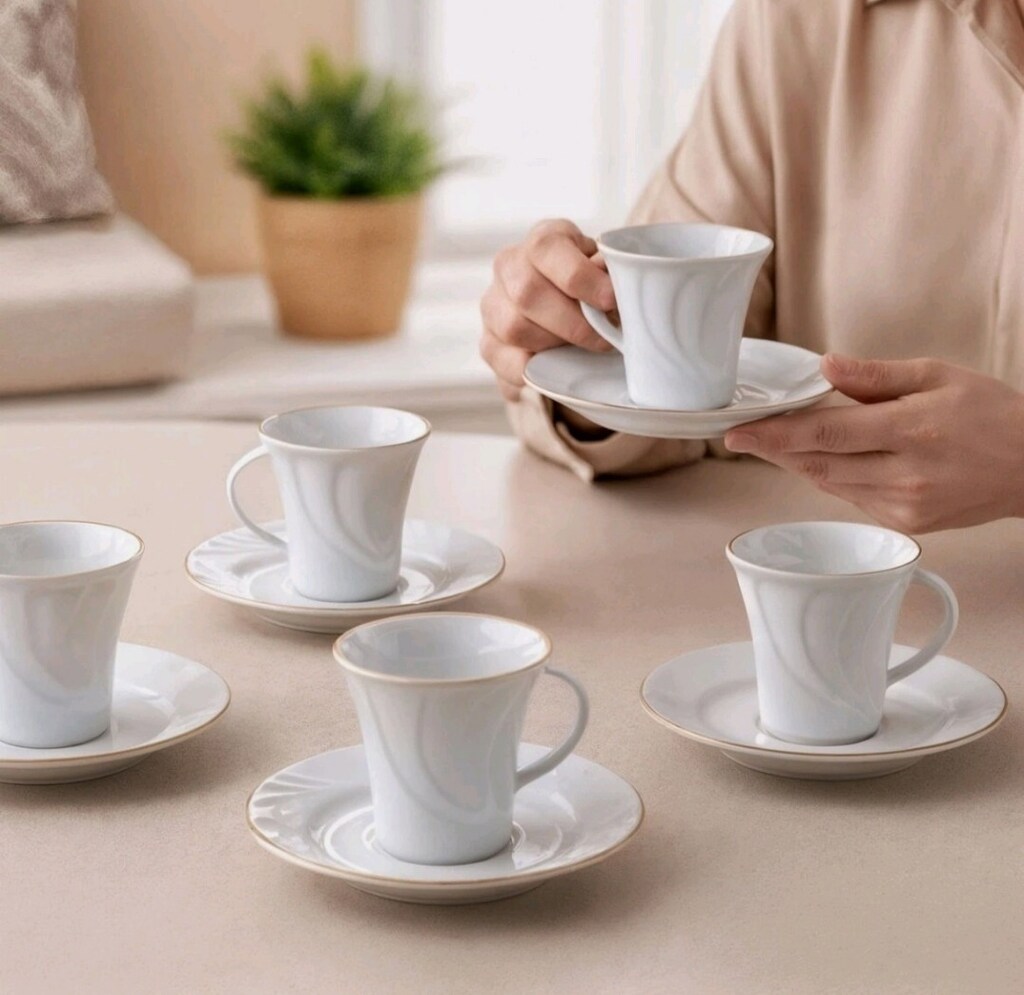 Kahve Fincan takımı Güral Porselen 12 Parça Porselen Mat Yaldız - 2