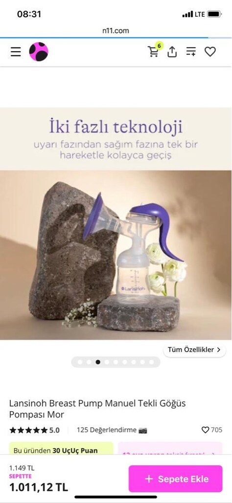 Lansinoh Breast Pump Manuel Tekli Göğüs Pompası Mor - 2