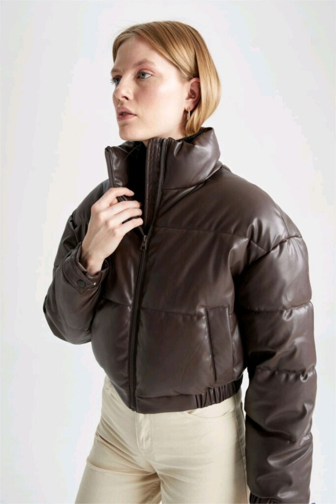 Defacto suni deri kapitone Crop Mont