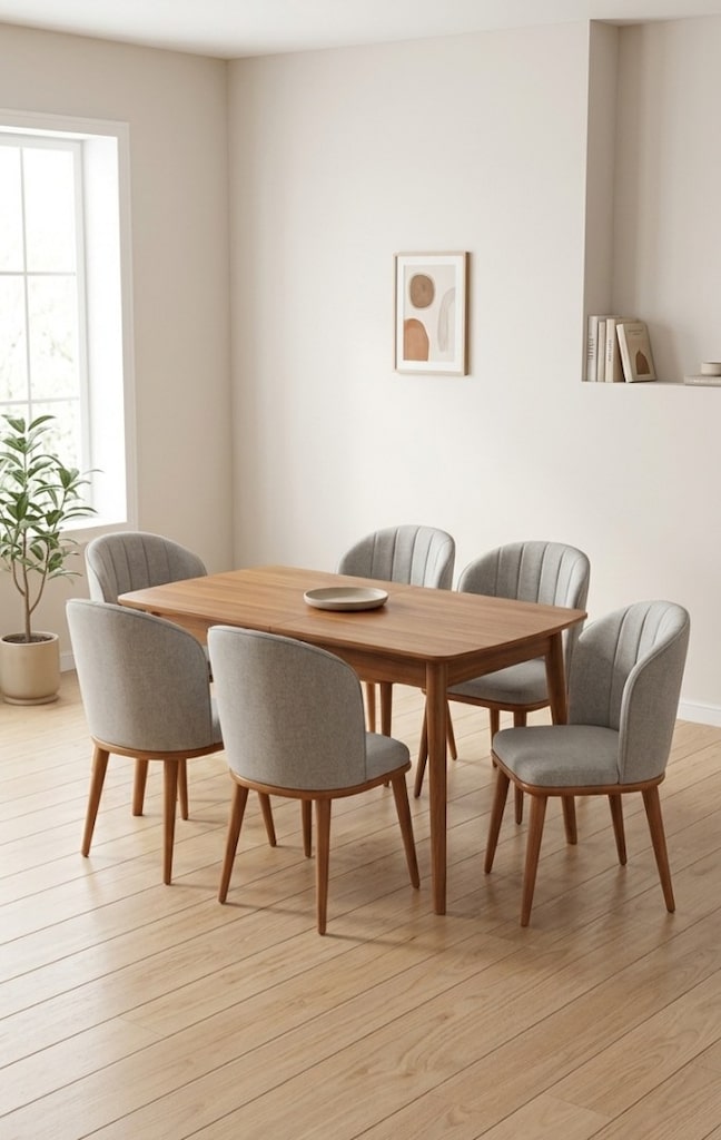 Çok Temiz 6 Adet Modern Ahşap Ayaklı Kumaş Yemek Sandalyesi - 2
