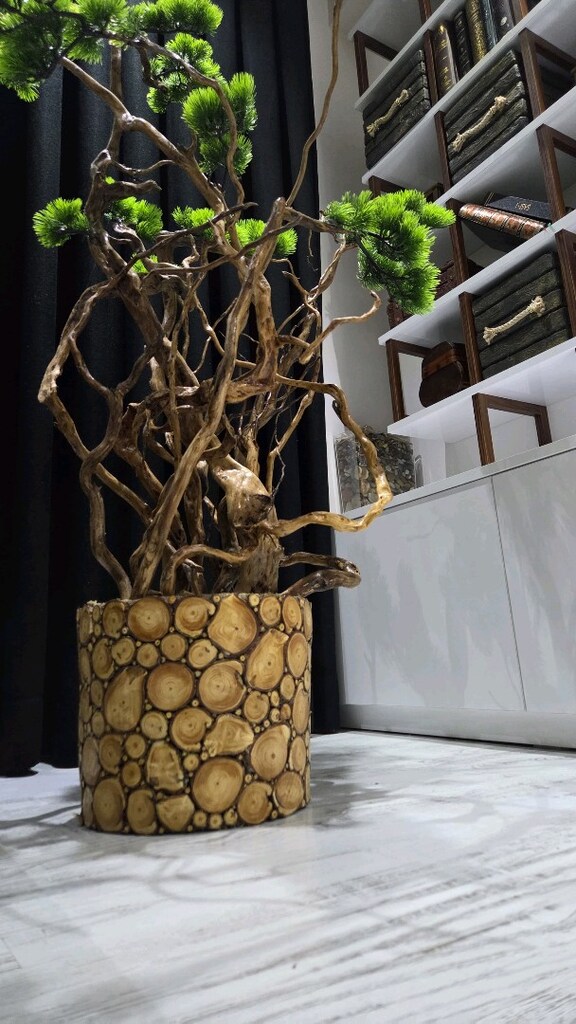 yapay bonsai ağacı. ahşap ağaç. ahşap saksı - 8