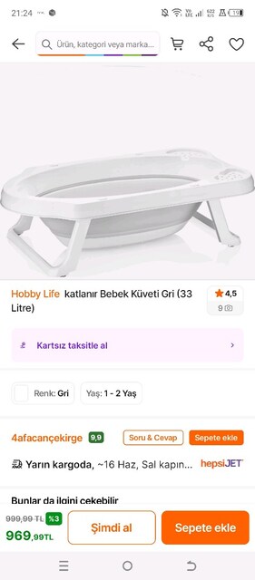 Katlanır bebek küveti