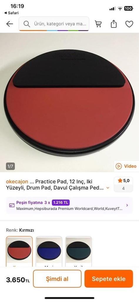 Practice Pad, 12 İnç, İki Yüzeyli, Drum Pad Çalışma ve Susturucu Ped - 5