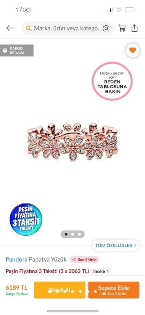 PANDORA PEMBE ALTIN KAPLAMA Papatya Yüzük - 7