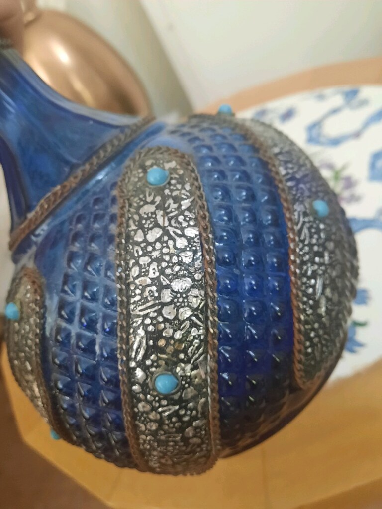 vintage iran işi süslemeli cam karaf - 8