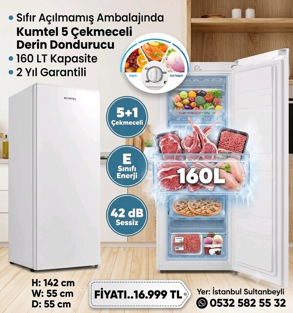 sıfır açılmamış ambalajında 2 yıl 5 çekmeceli derin dondurucu 160 lt