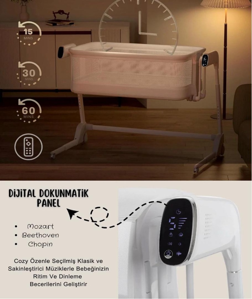 Kiwi Cozy Premium 3in1 Ağlamaya Duyarlı Anne Yanı Beşik, Park Yatak - 4