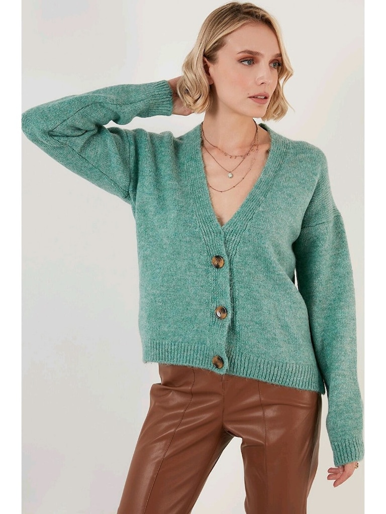 Su yeşili Vyaka örme model triko hırka