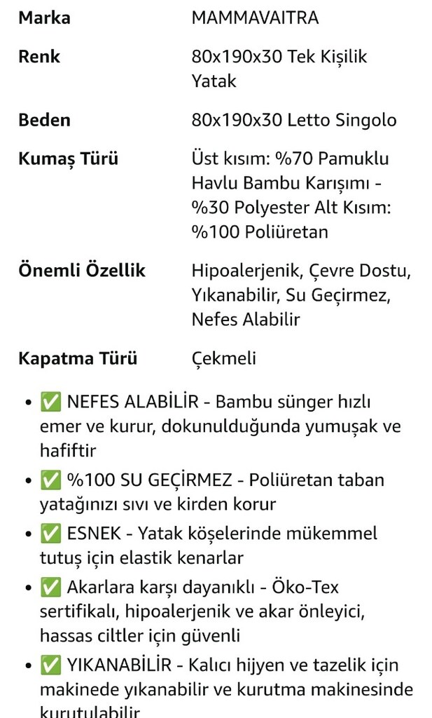 Bambu Malzeme Su Geçirmez Yatak Koruyucu 80x190x30 Tek Kişilik - 12