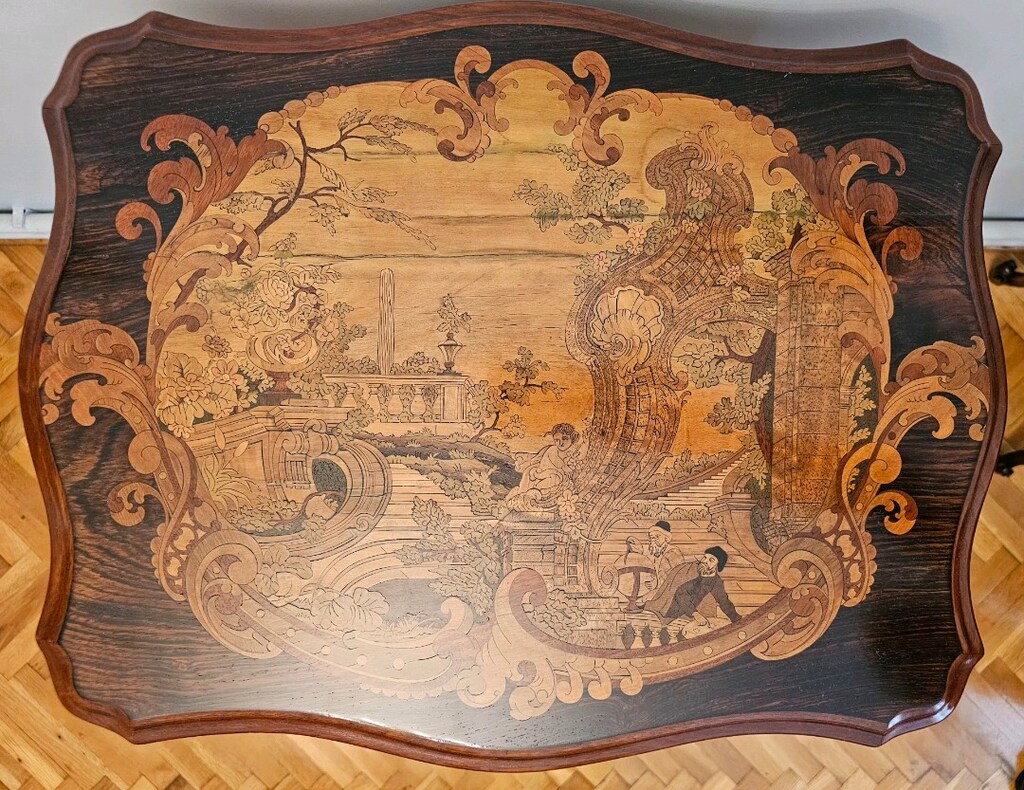 antika fransız marküteri işçilikli dikiş masası - 3