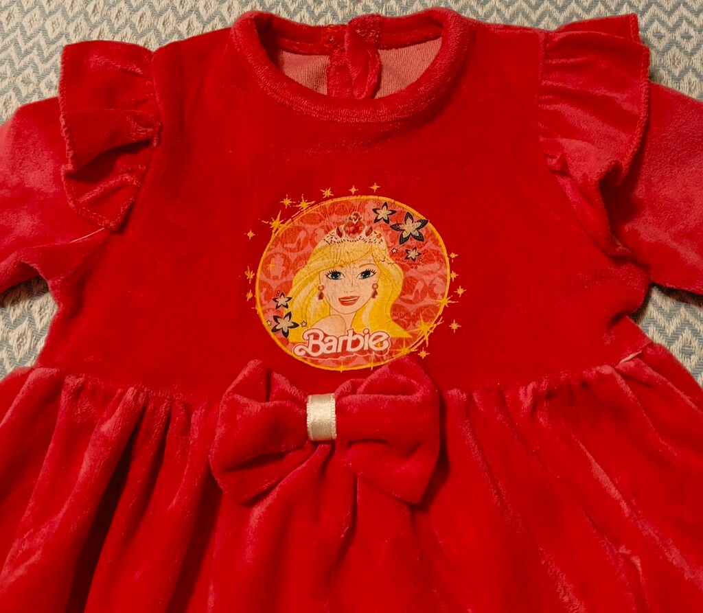 Fuşya Desenli Kadife Kız Bebek Elbise - 3