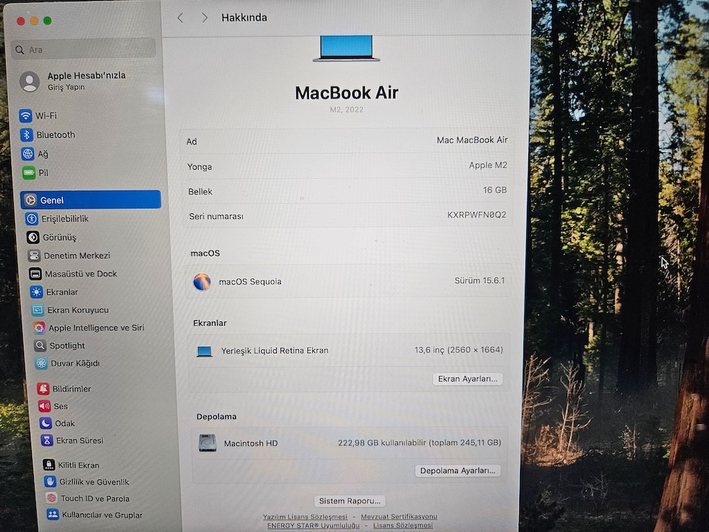 MACBOOK AİR M2 +13.6 İNÇ + 16 GB RAM + PİLSAĞLIĞI %89 + - 8