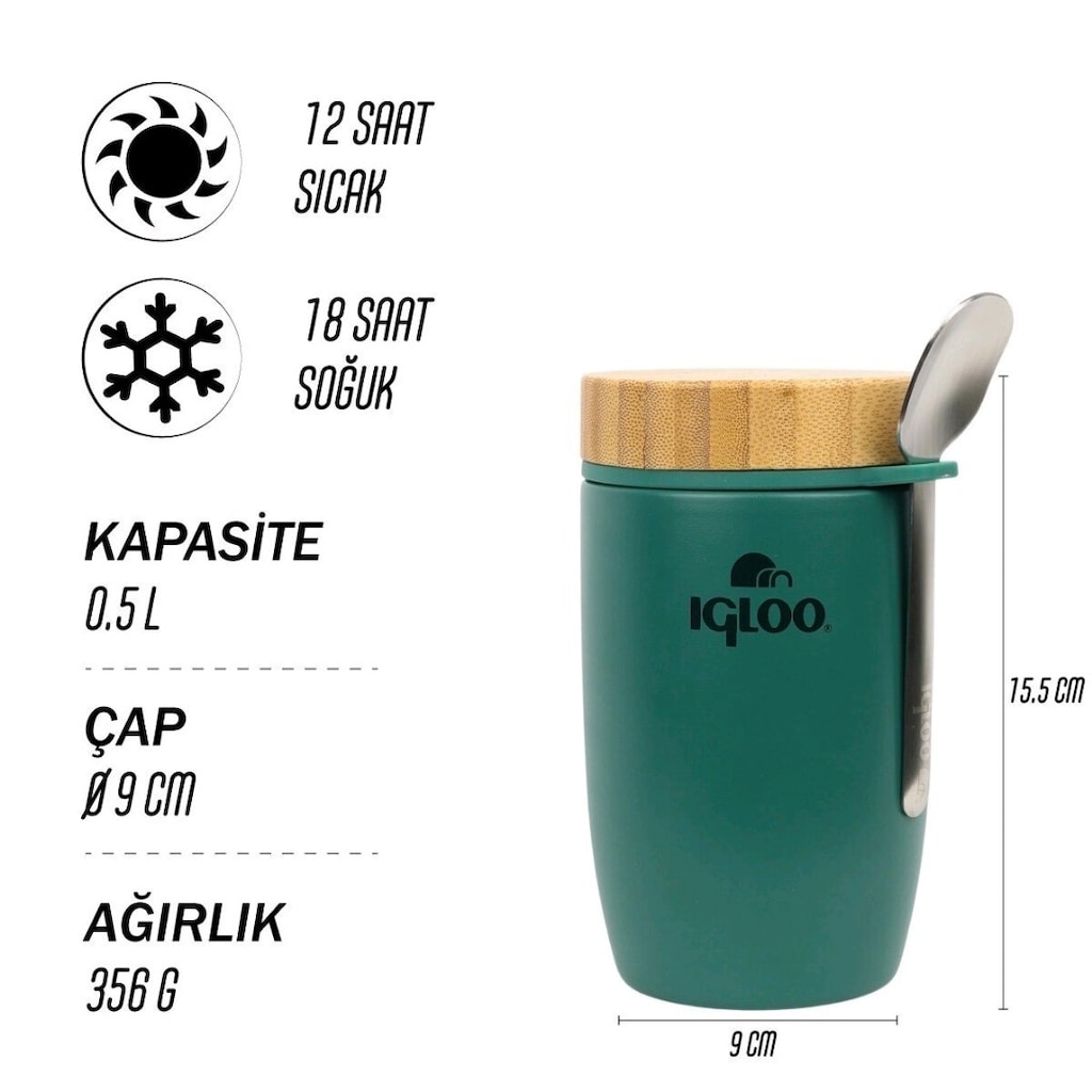 Igloo Bamboo Yemek Termosu 500ml-YEŞİL / SIFIR ÜRÜN - 2