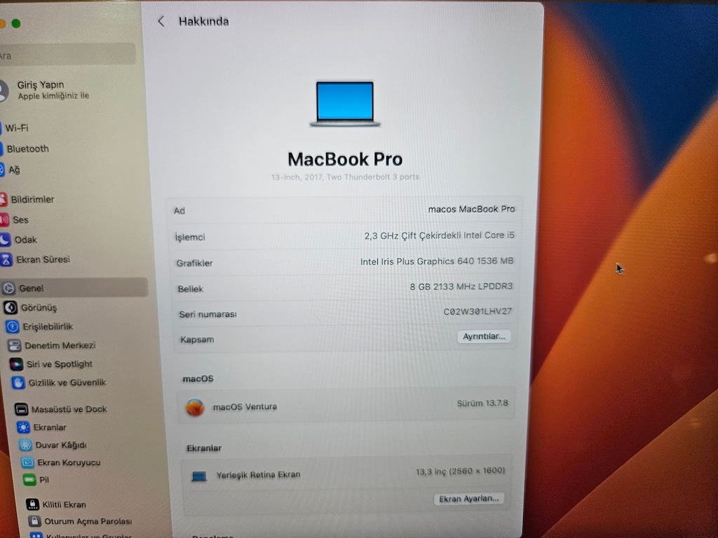 MACBOOK PRO 2017+ İ5 2.3 GHZ + 8 GB RAM + - 8