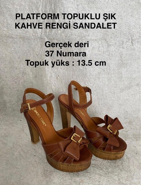 PLATFORM TOPUKLU KAHVE RENGİ ŞIK AÇIK AYAKKABI