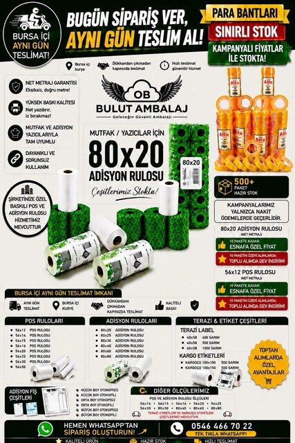 OB Bulut Ambalaj - Termal POS ve Adisyon Rulosu- Adisyon Fişi