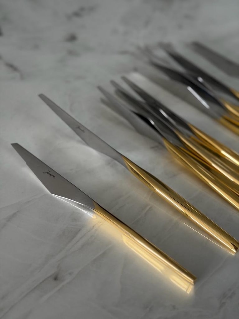 6 kişilik 42 parça Jumbo Titanyum gold gümüş çatal kaşık - 6