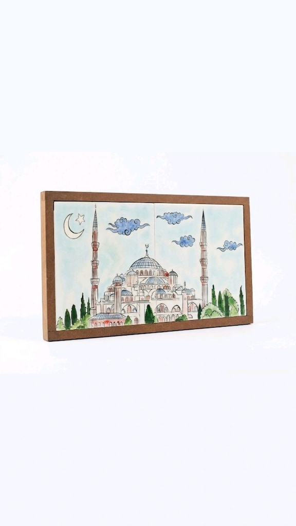 2 ADET 20*20 CM LİK BİRLEŞMELİ EL YAPIM ÇİNİ ÇERÇEVELİ AYASOFYA CAMİİ - 3