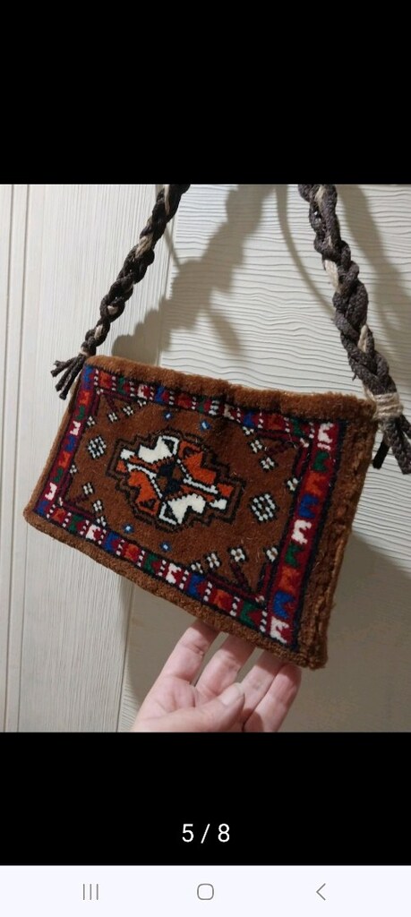 Vintage El Dokuma Yün Halı /Dokuma Dekor Çanta - 2