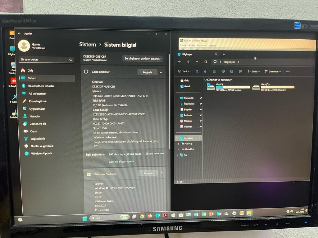 Sıfır Oyun Canvarı temiz i5 12400f 16 gb GTx 1660ti 6 gb 192bit - 9