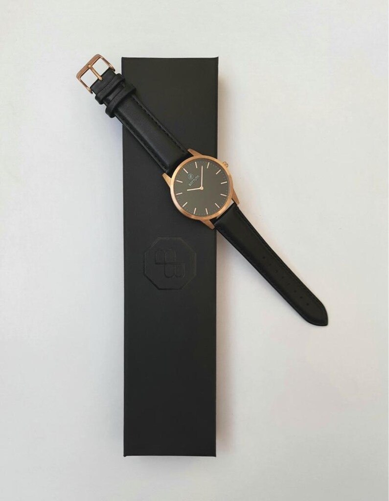 BATTUTA Çelik Gövde Japon Mekanizma Minimalist Saat Deri Kordon Rose - 9