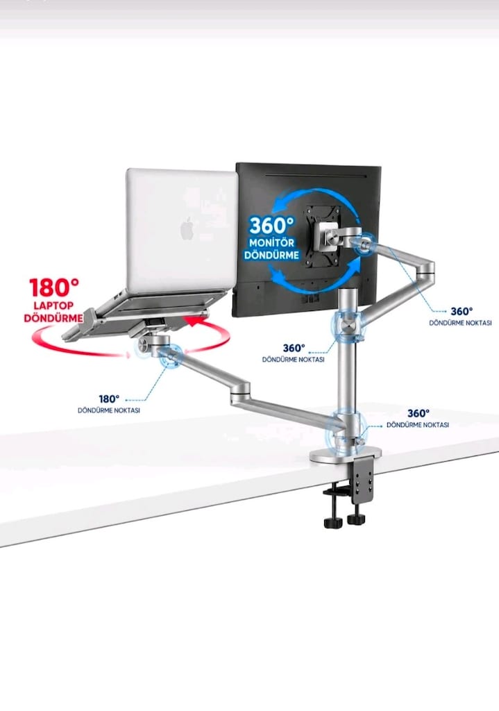 2'Lİ Monitör Standı,laptop-monitör Akrobat kol kurulu hazır şekilde - 5