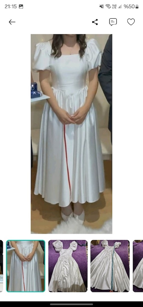 Beyaz saten nişan nikah elbisesi - 3