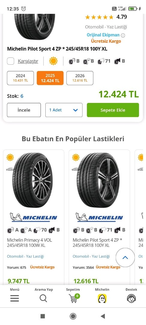 255/45/18 YAZLIK DİŞ DERİNLİĞİ HARİKA MİCHELİN MARKA FİYATI 3150 tl - 6