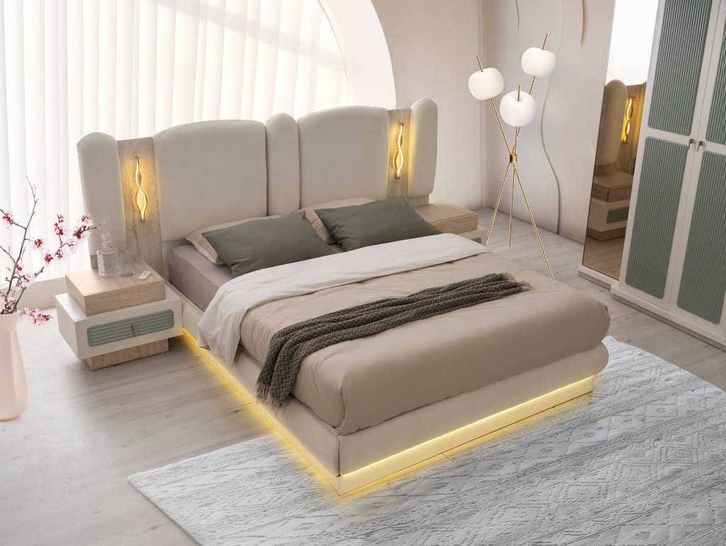 Sıfır, %100 MDF , 6 Kapılı Gardırop - Aytaşı , Traverten, TURKUAZ - 16