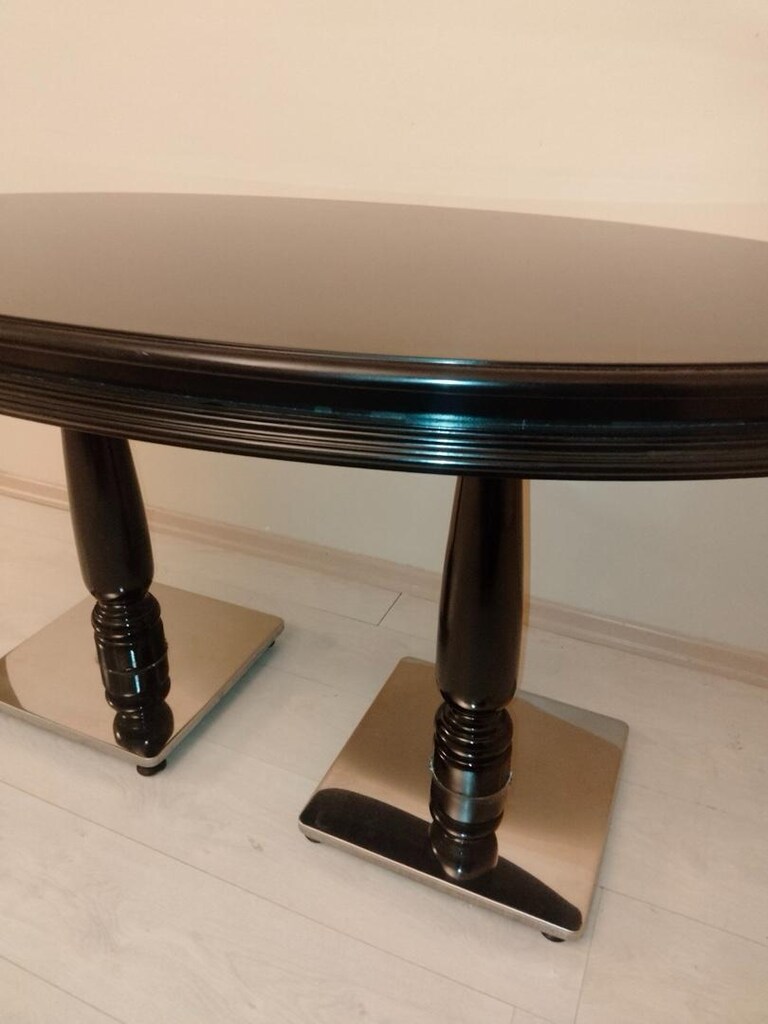 Siyah Ahşap Oval Masa Ve 2 Kadife Koltuk Lüx Masa - 4