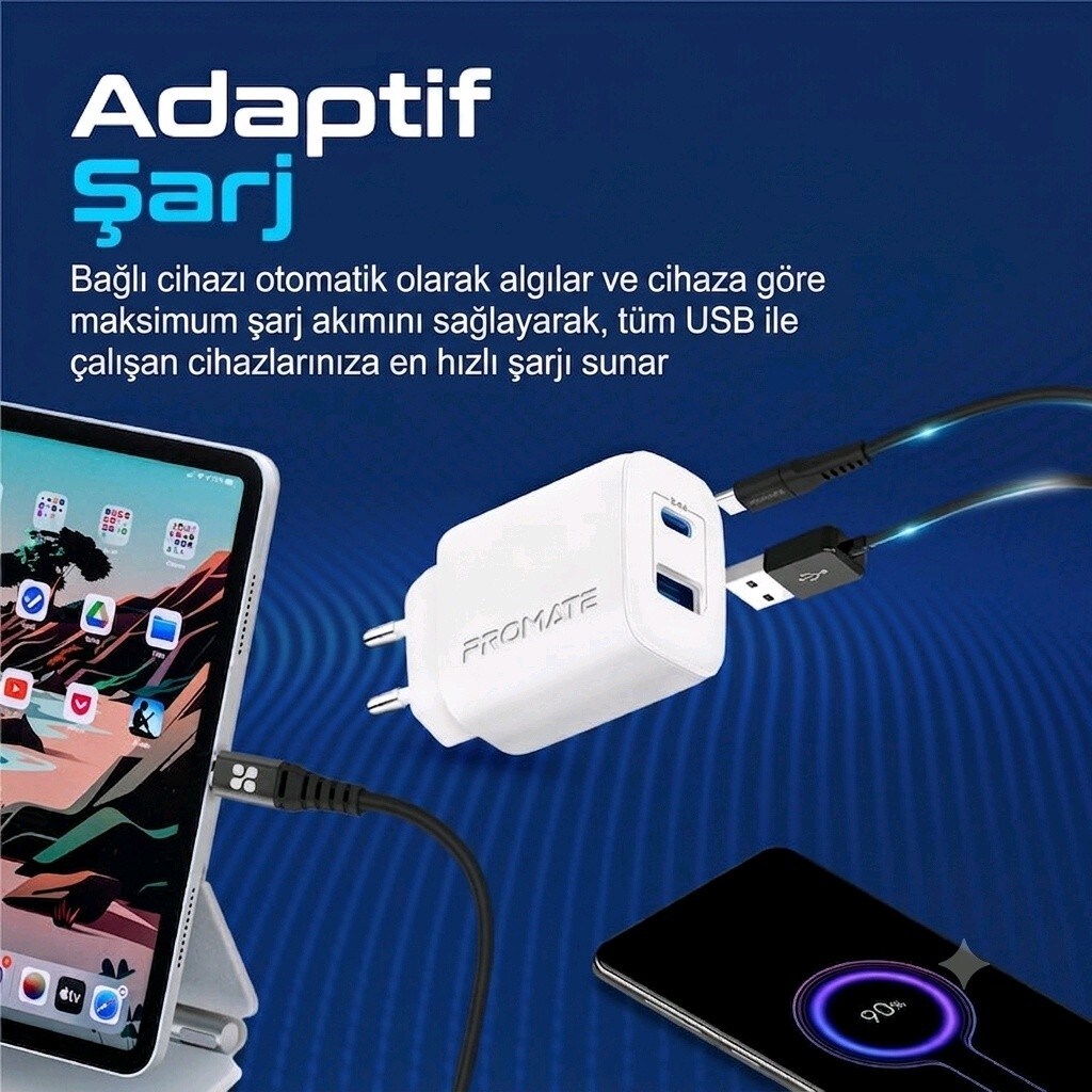Promate Dual Port Hızlı Şarj Cihazı 17W - 3