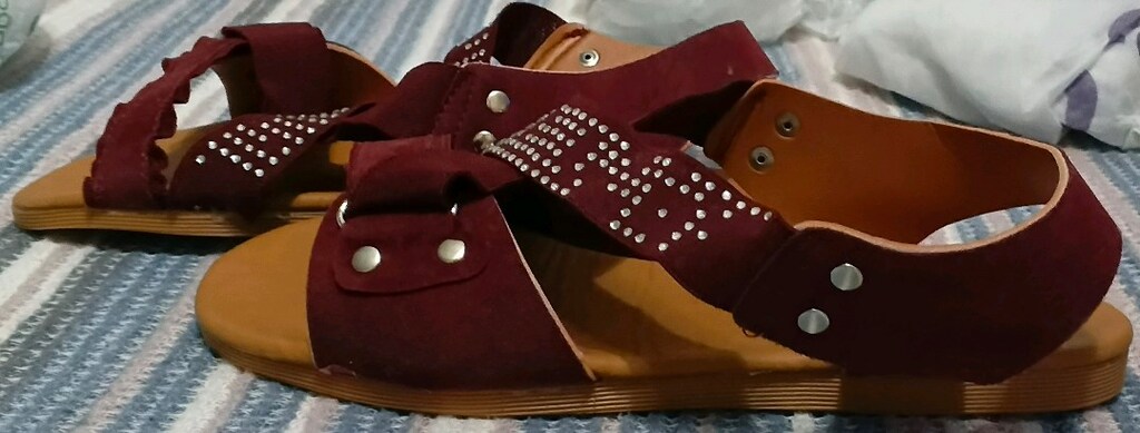 Bordo Taşlı Bayan Sandalet - 5