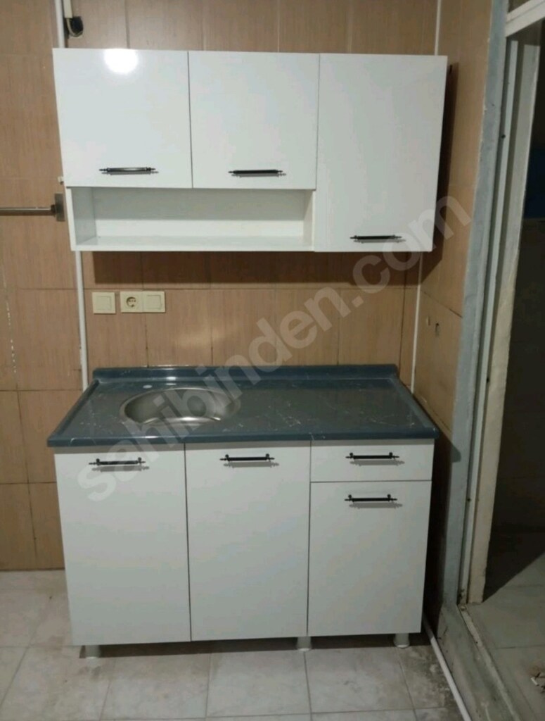 120 cm hazır mutfak ve paslanmaz çelik evyeli mermerit tezgah - 4