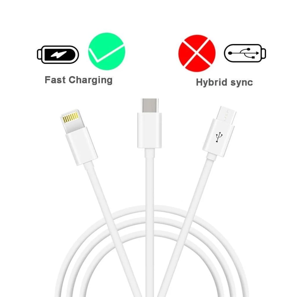 25cm USB To Micro USB Type C Lightning 3 in 1 Data Şarj Kablosu - 4