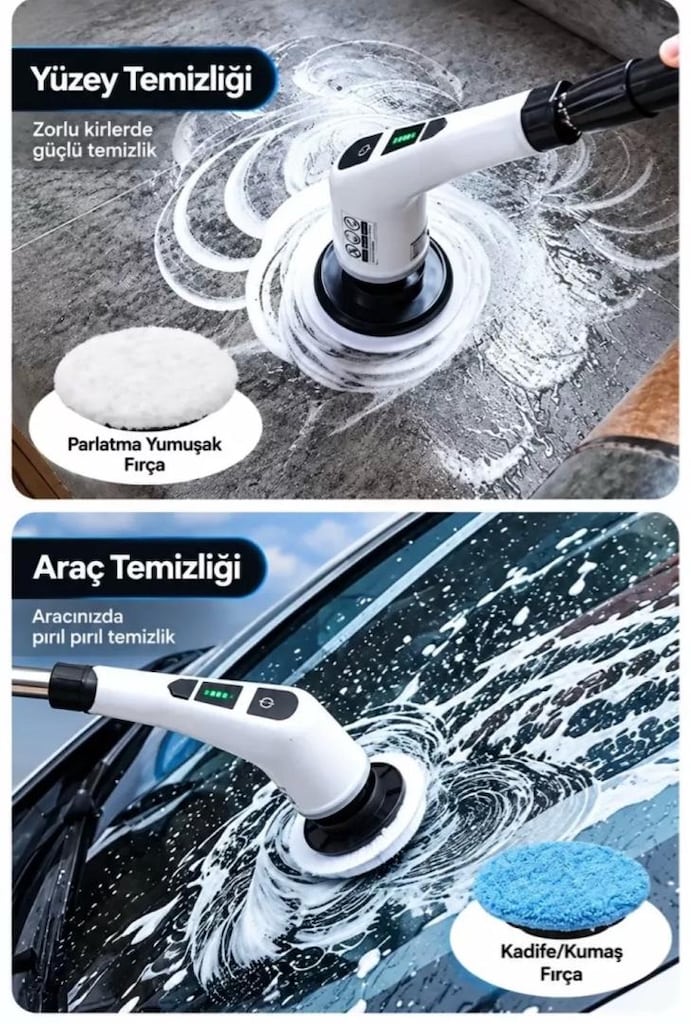 Turbo Clean Elektrikli Temizlik Fırçası 7 Başlıklı Kablosuz Şarjlı Dön - 4
