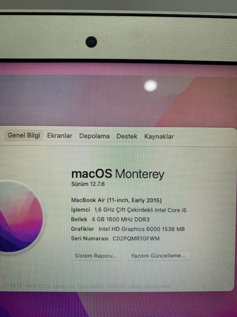 Macbook Air 2015 11 inç i5 4 ram 128 Ssd Monterey A1465 model - 7
