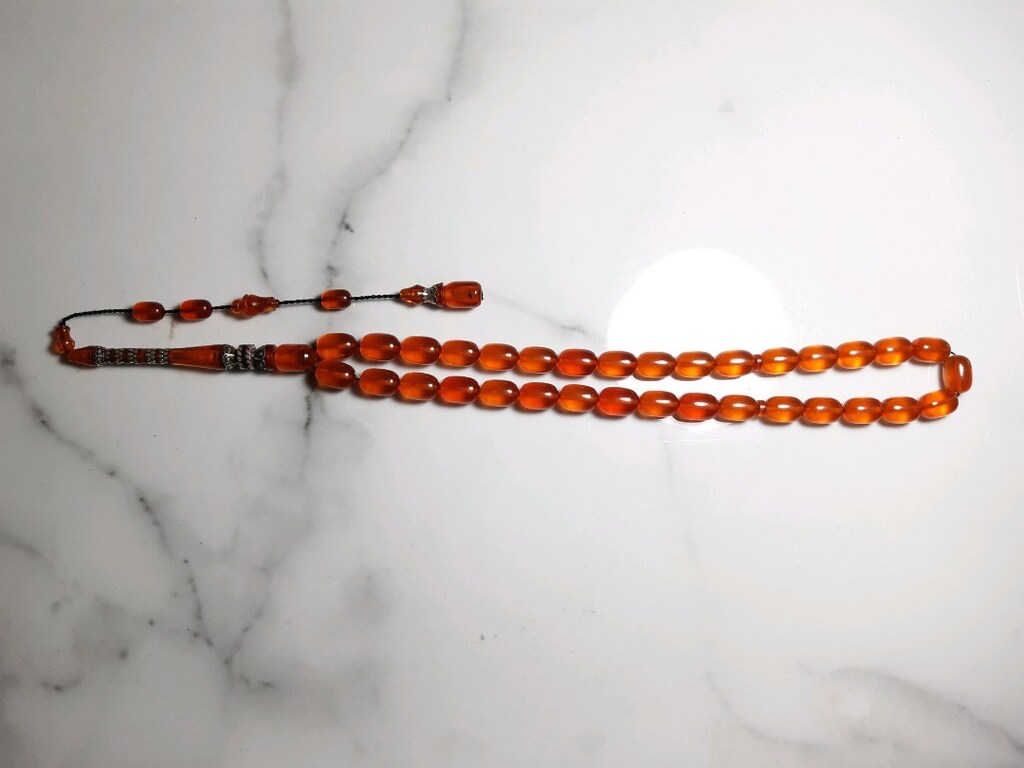 Gümüş İmame hitameli Zar kehribar tesbih - 2