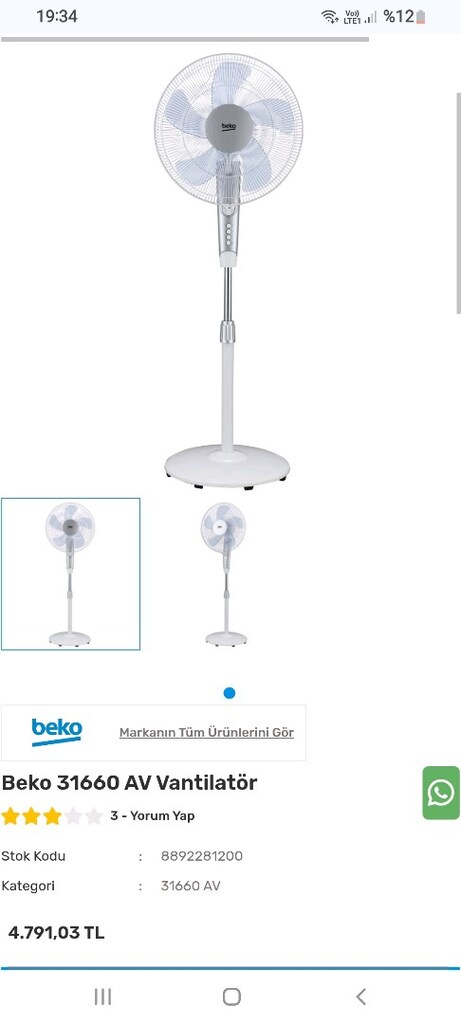 Vantilatör BEKO 31660 AV Ayaklı urun sifir kutusunda. - 19