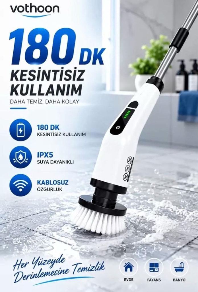 Turbo Clean Elektrikli Temizlik Fırçası 7 Başlıklı Kablosuz Şarjlı Dön - 3
