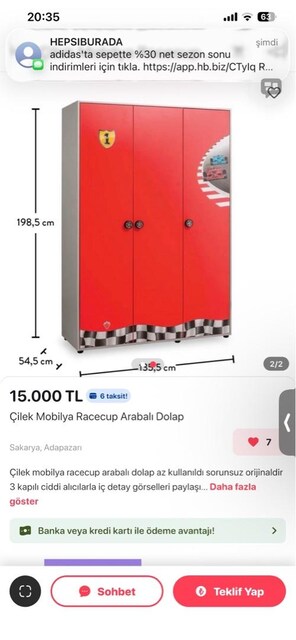 çilek marka arabalı dolap