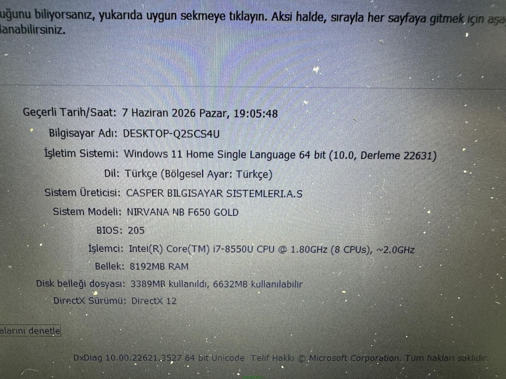 CASPER İ7 8. NESİL 8 GB RAM 240 SSD MX130 - 5