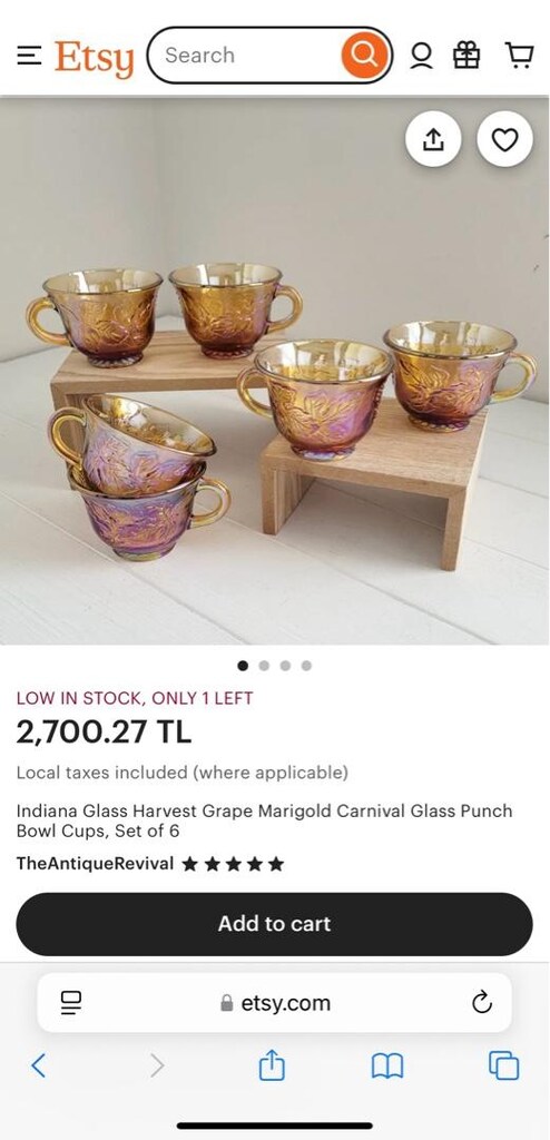 ANTİKA! CARNİVAL GLASS ( Karnaval Glass ) AMERİKAN Çay Fincan Takımı - 13