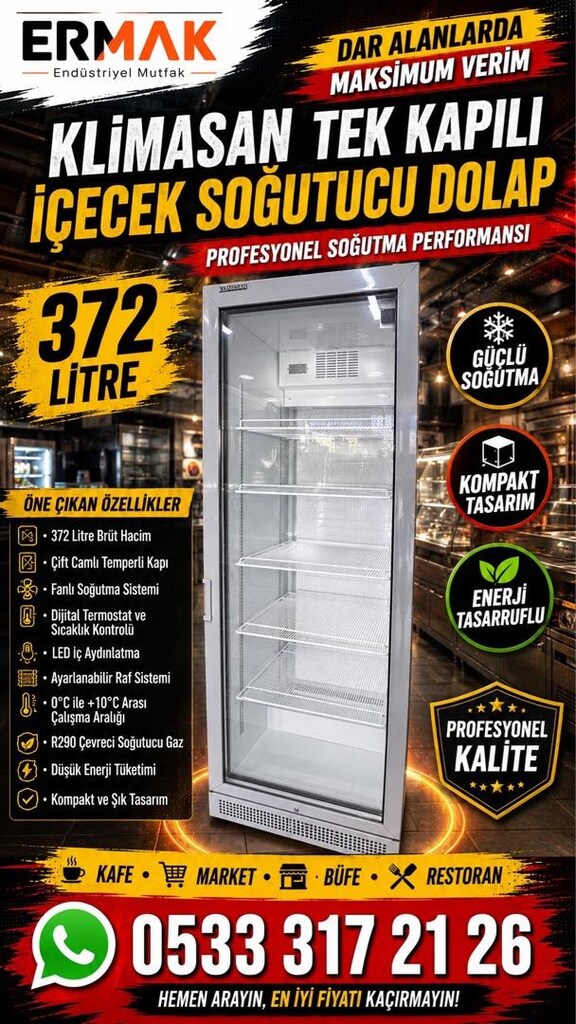 KLİMASAN TEK KAPILI İÇECEK SOĞUTUCU DOLAP – 372 LİTRE - 3