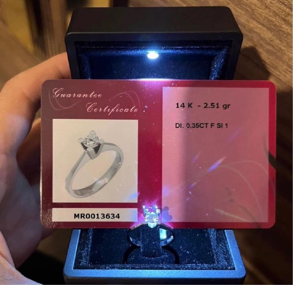 0,35 ct pırlanta tek taş yüzük sertifikalı kutusunda yeni - 5