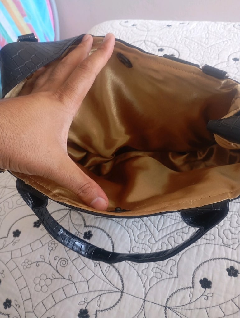 Siyah Kroko Desenli Çift Askılı Tote/Omuz Çantası" - 2