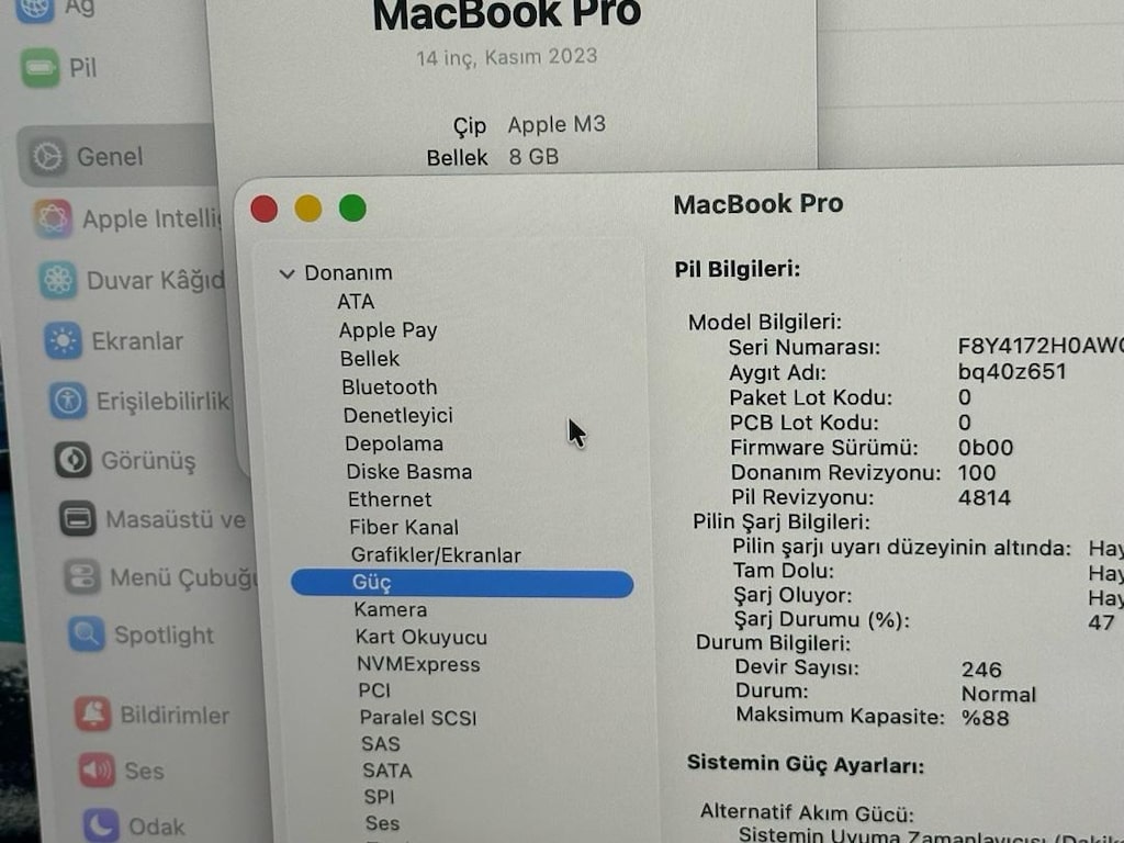 Macbook pro M3 çipli 512 gb ssd 8 gb ram pil saülığı çok iyi 14” - 4