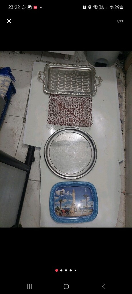 Servis tepsisi. Bakır kaplama servis tepsisi. Çap 35 cm. - 8