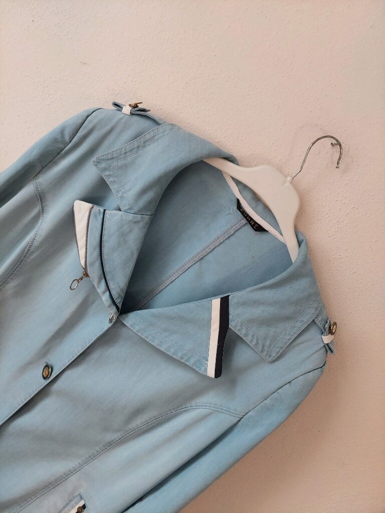 ZÜHRE apoletli denim model mavi pardesü - 5